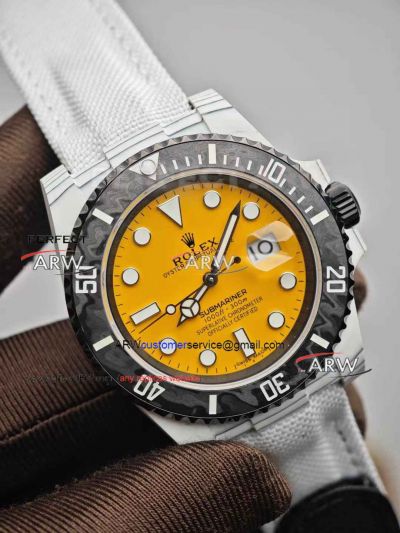 Swiss Replica Rolex Submariner Yellow Face Carbon Fiber Velcro Strap 3135 Watch